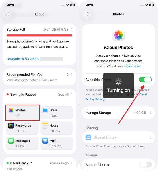 activate sync iphone with photos