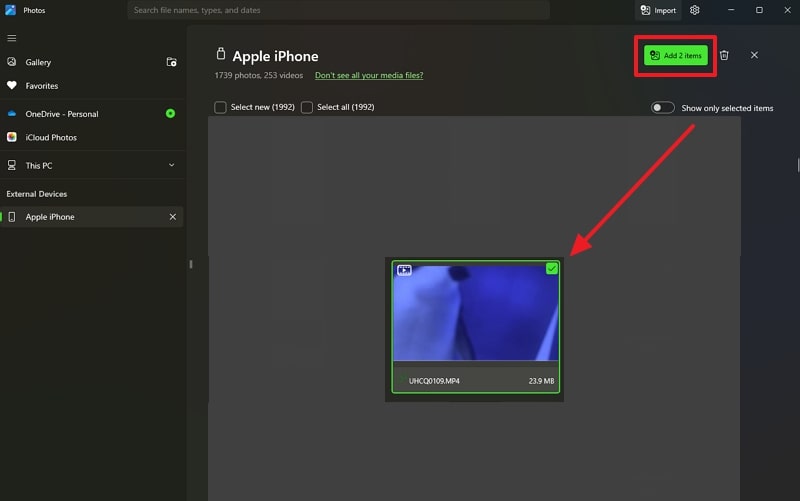 add items and choose videos