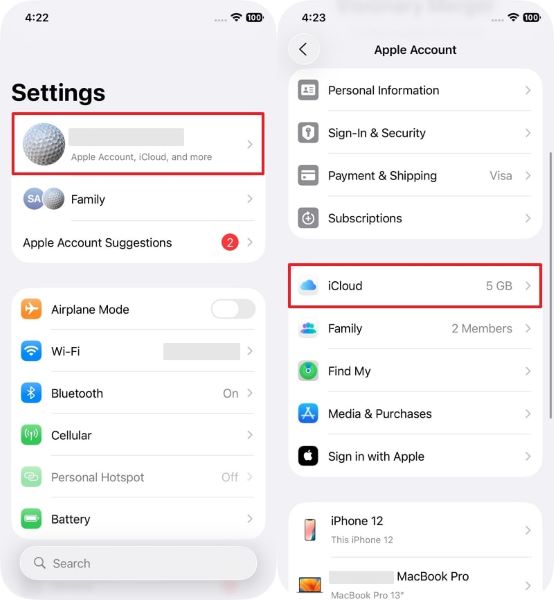 access icloud settings iphone