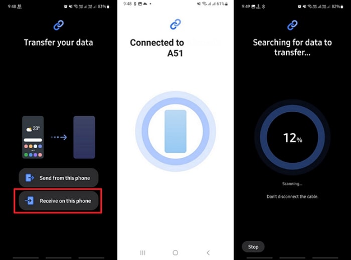receive on phone samsung smart switch