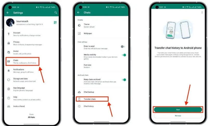 transfer chats old android