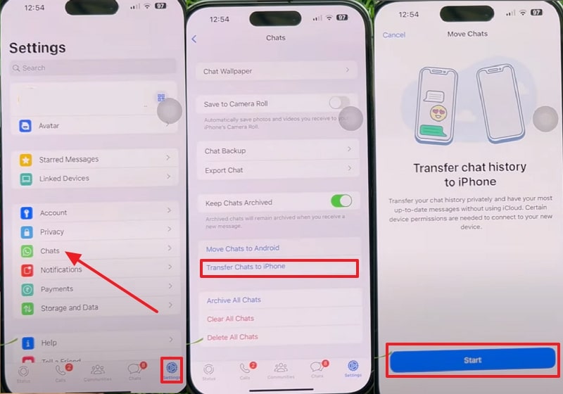 iphone whatsapp transfer chat settings