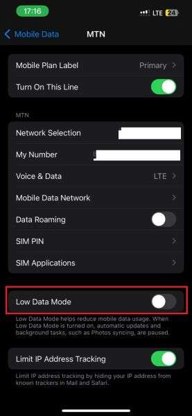 how to disable low data mode