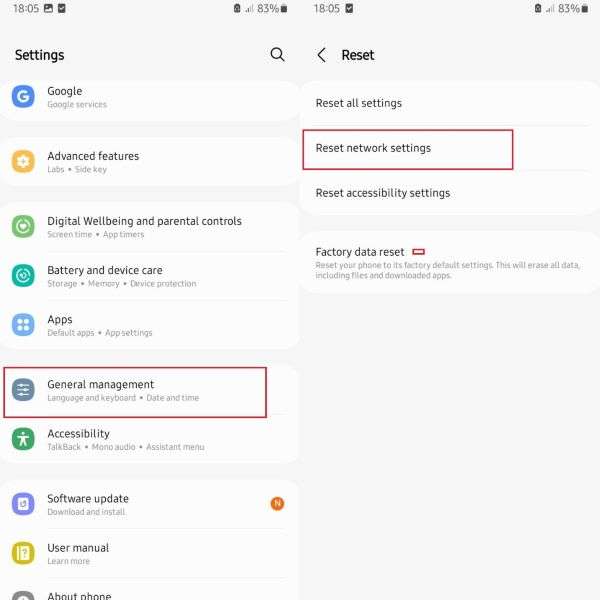 how to reset network settings android