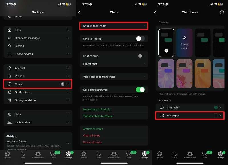 access wallpaper through whatsapp settings