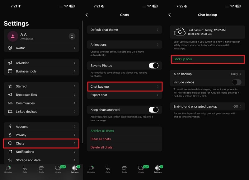 backup whatsapp business to icloud