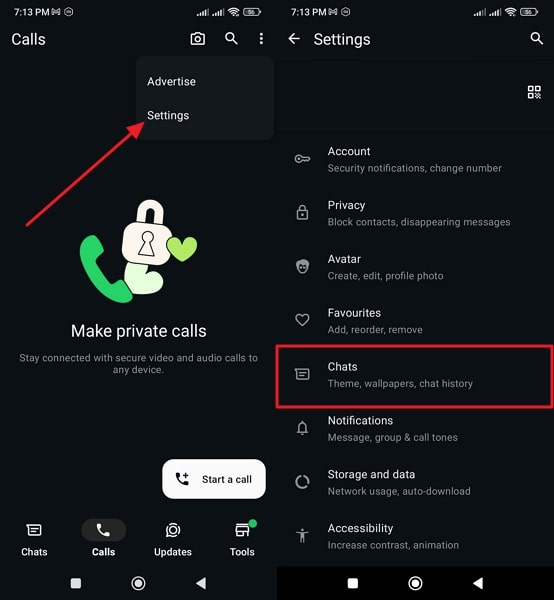 access whatsapp business chats settings