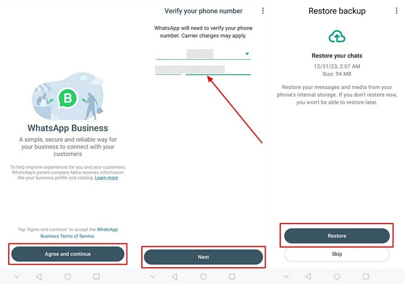restore whatsapp business from local storage