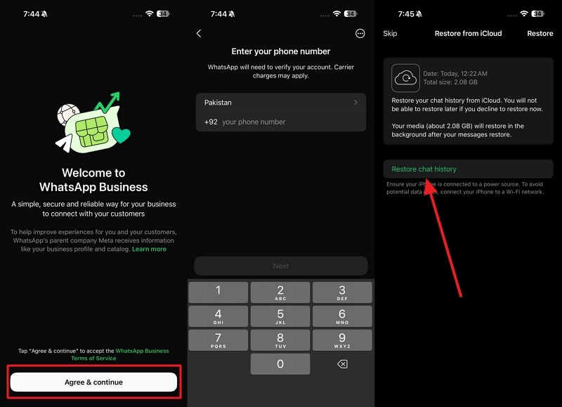 restore whatsapp business from icloud