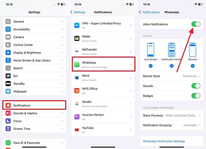 enable whatsapp notifications iphone