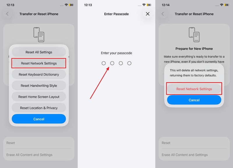 reset network settings on iphone