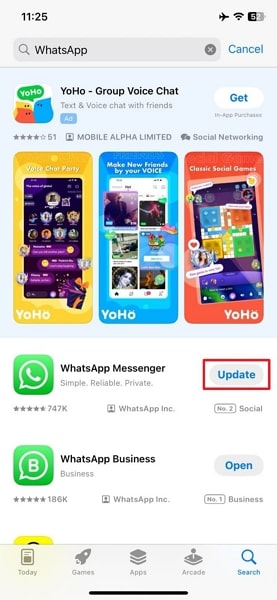 update whatsapp ios app