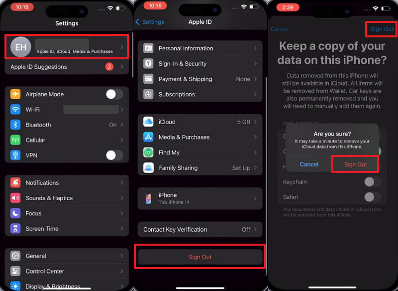 sign out icloud from iphone