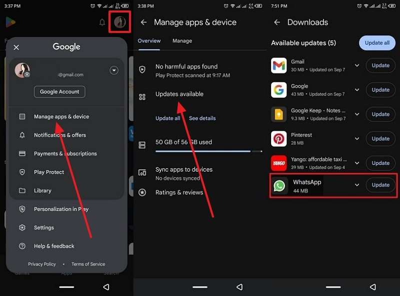 update whatsapp on play store