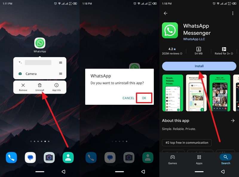 reinstall whatsapp on android