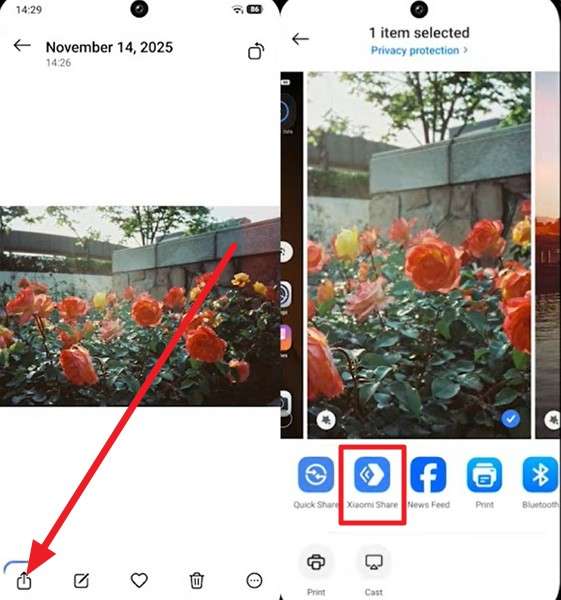 press the share button