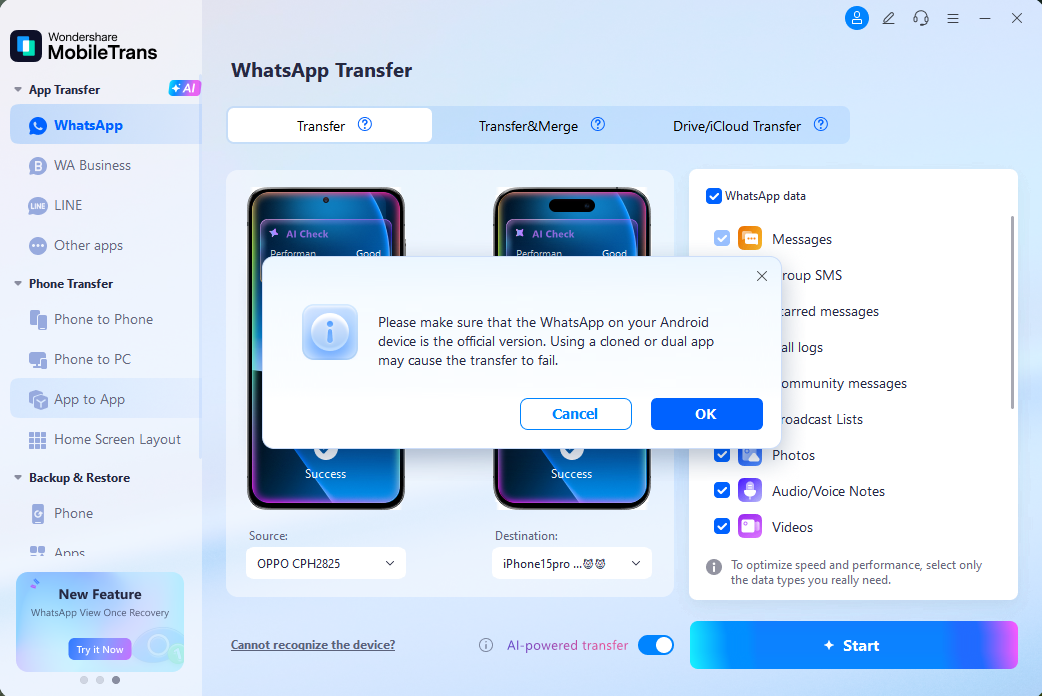 Confirm the official WhatsApp app on Android