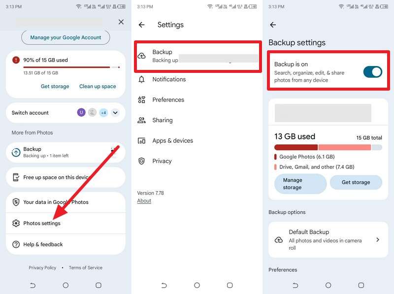 enable the backup option
