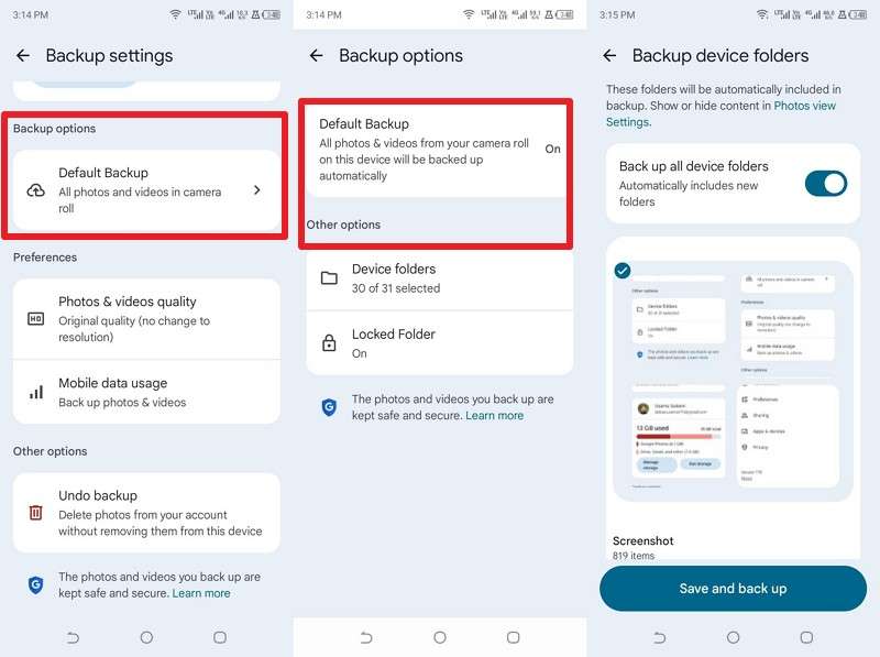 select folder to backup