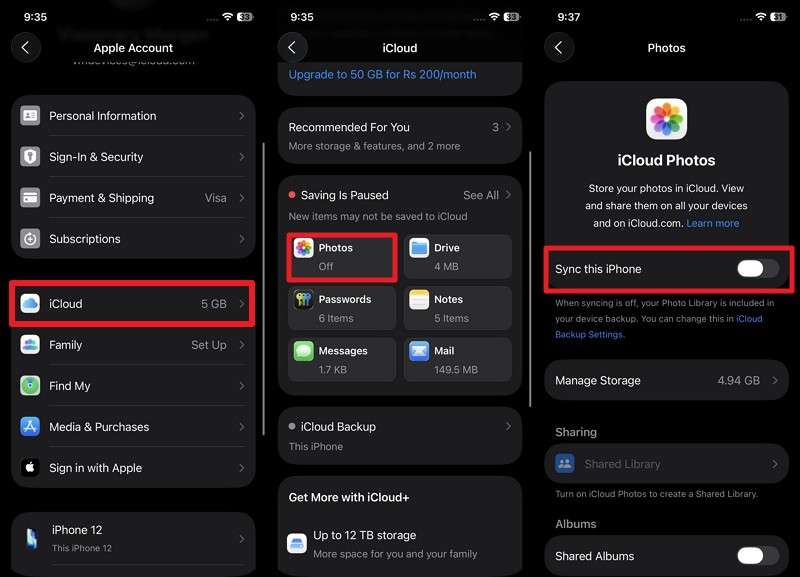 choose to back up on icloud