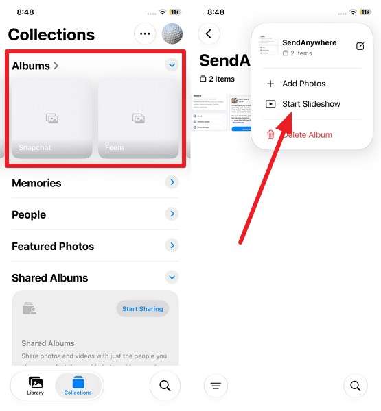 tap on slideshow option
