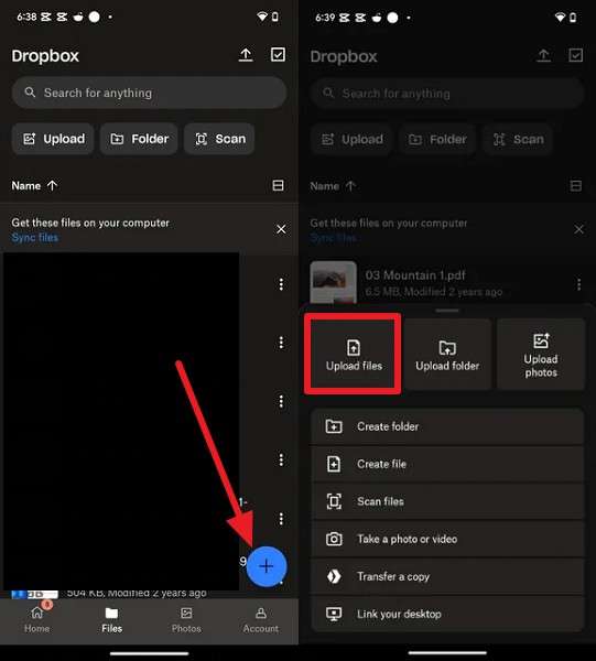 upload the files