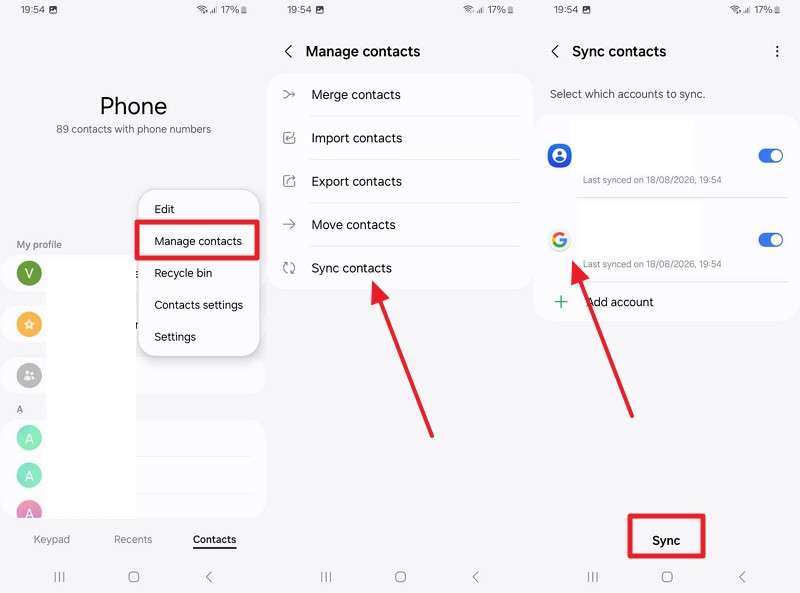 sync the contacts