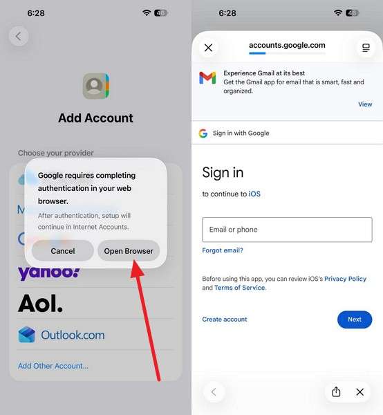 open in browser