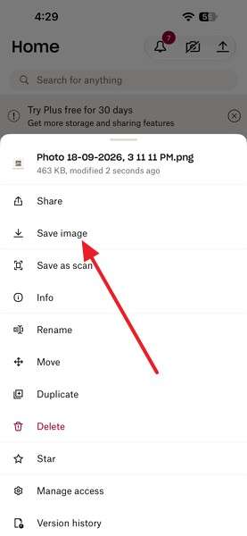 tap on save image