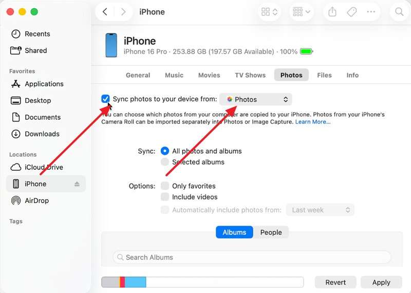 select photos and sync