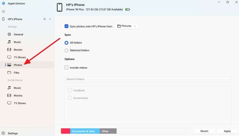 choose the photos option