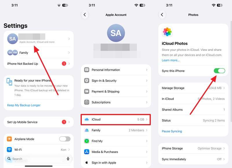 toggle sync this iphone