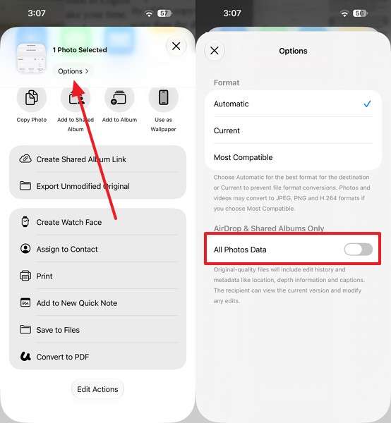 toggle all photos data