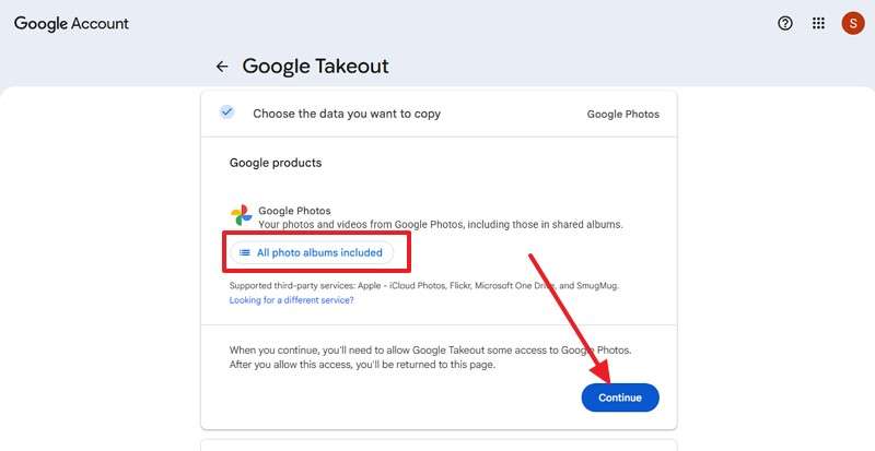 select google photos continue