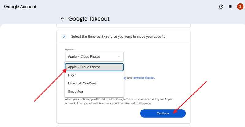 choose icloud and continue options