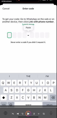 Paste the verification code in WhatsApp