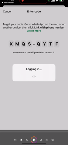 WhatsApp logging in after code entry