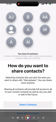 Choose Select Contacts or Share All Contacts