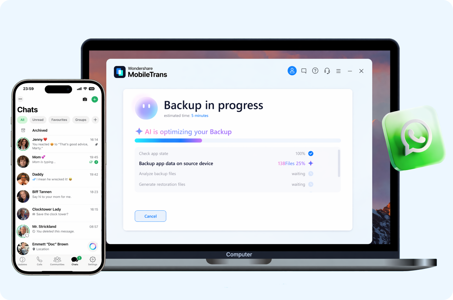 Smart WhatsApp backup with AI pre-check preview