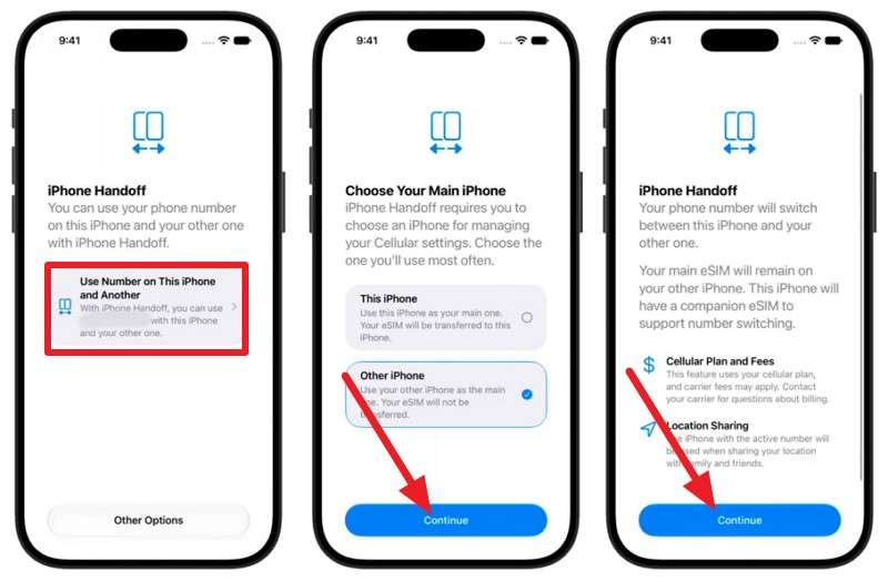 tap on continue options