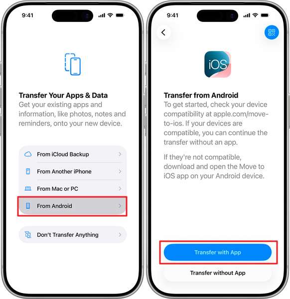 choose from android option