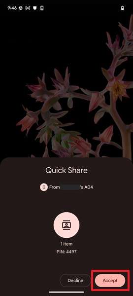 accept data via quick share