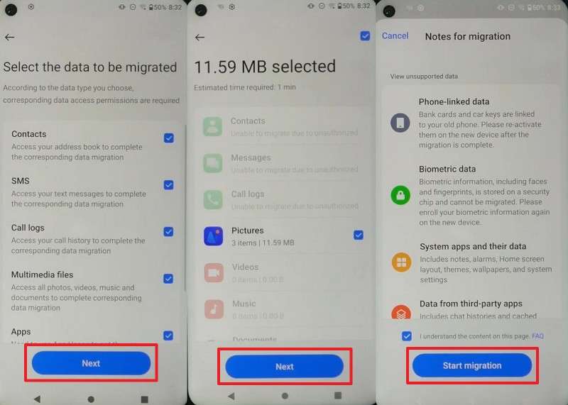select data to transfer