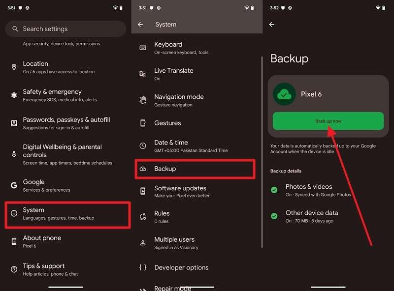 backup android to google