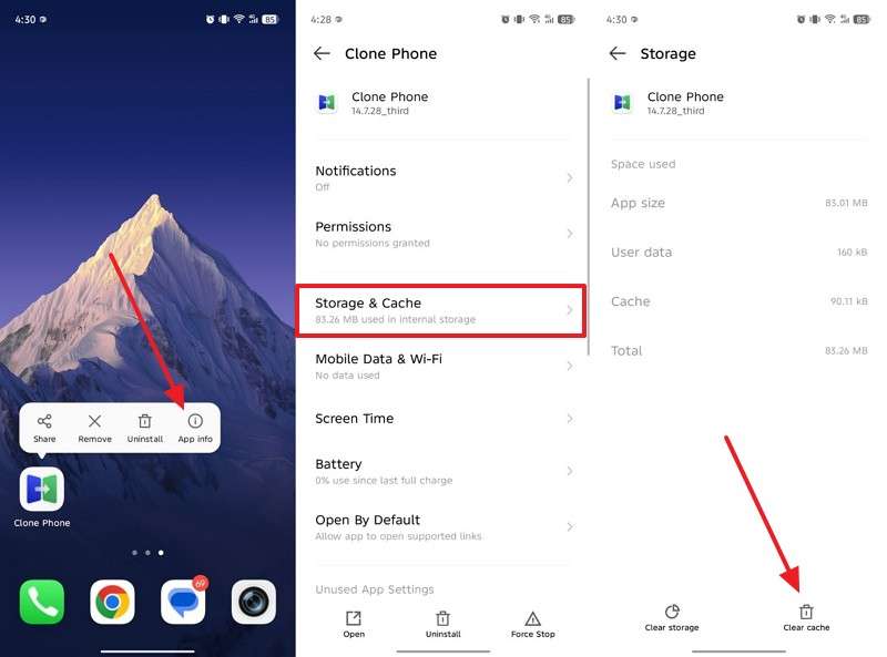 clear app cache on android