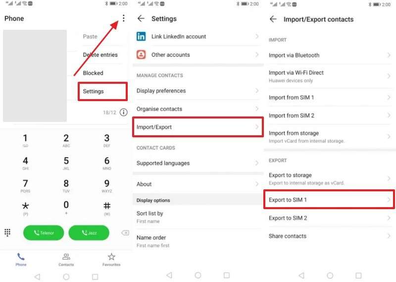 export contacts to sim card