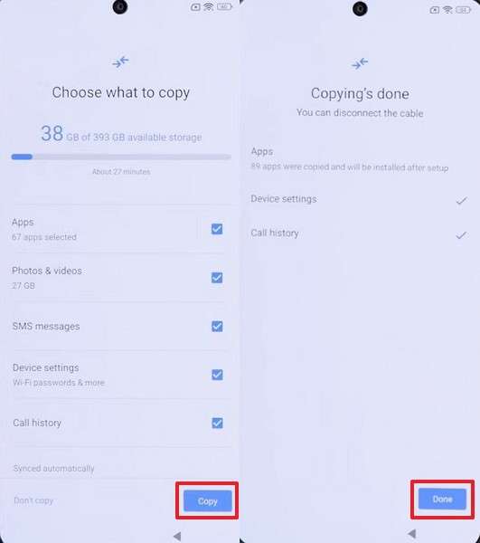 select data type to transfer