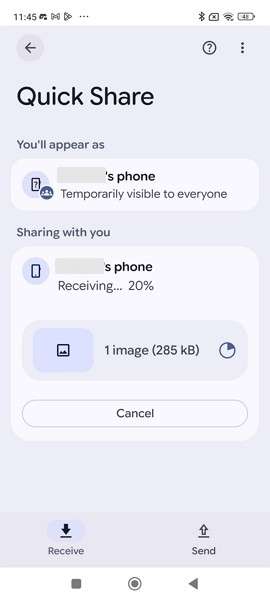 receive data through quick share