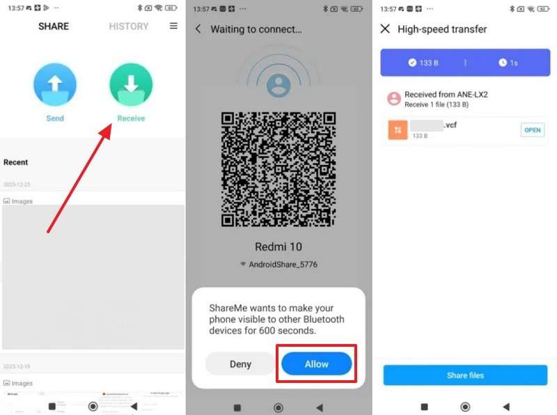 receive data on shareme