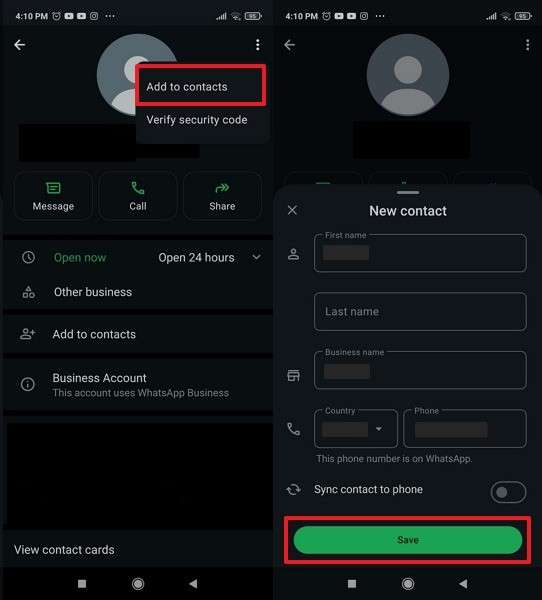 save contacts from whatsapp